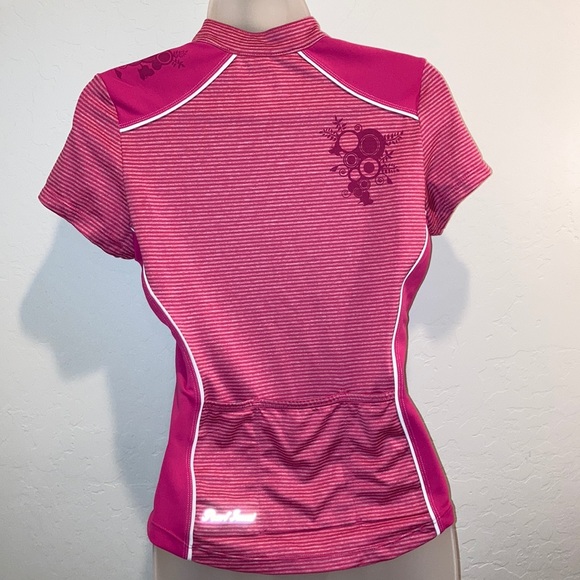 PEARL IZUMI SELECT full zip front Pink & White stripe and flower jersey Sz Small - Picture 6 of 16